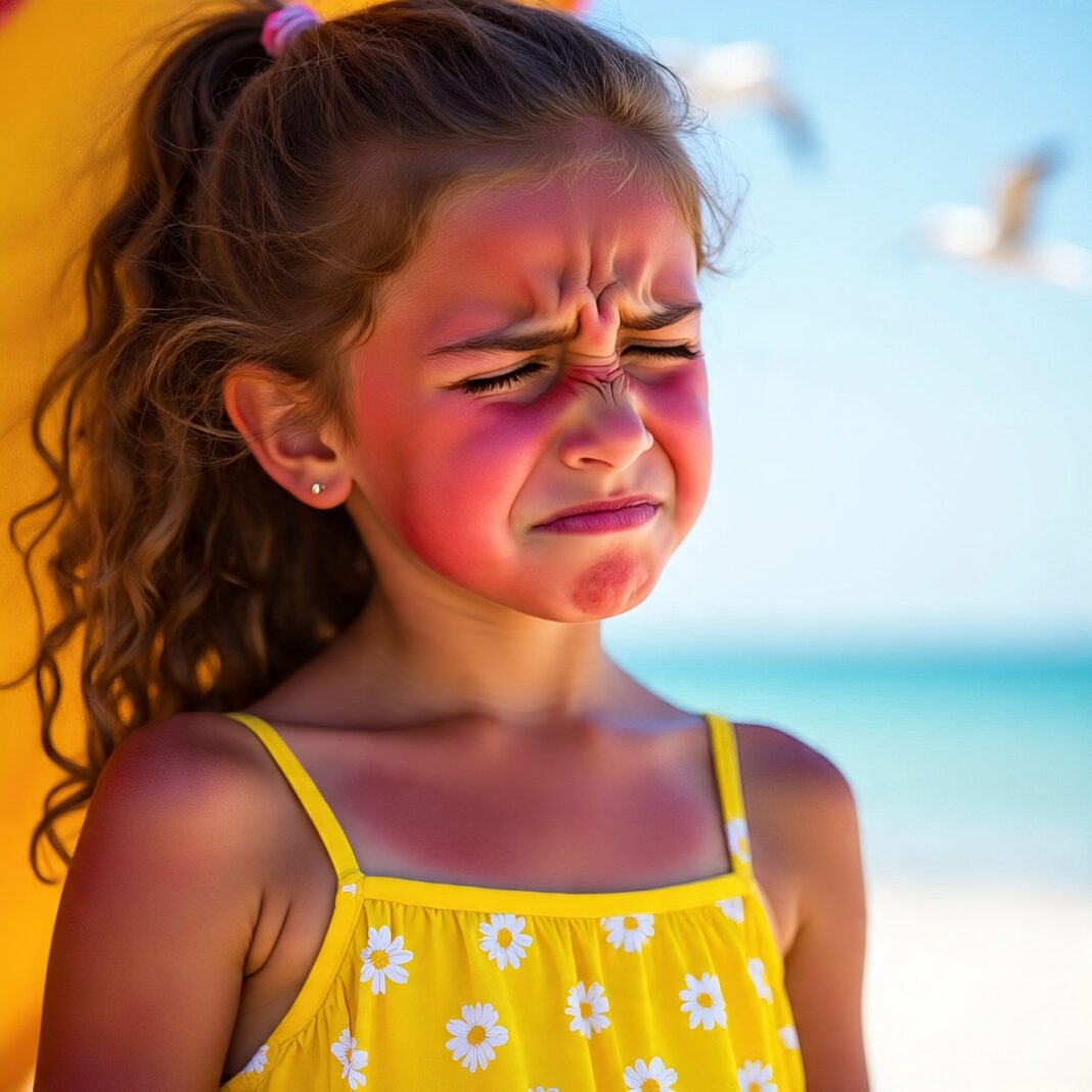 Girl standing outside with damaged burned skin