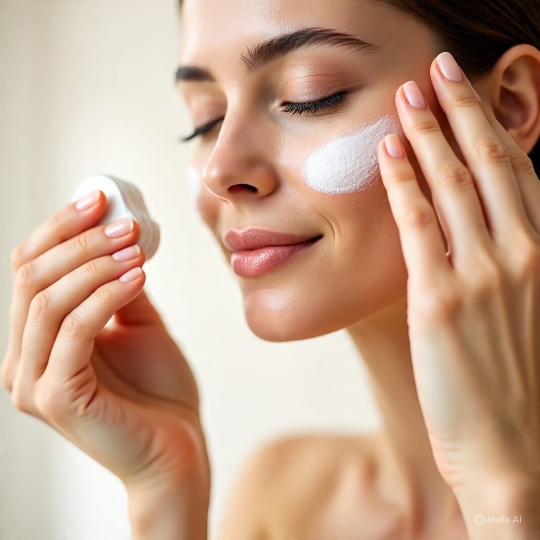 A girl with a glowing skin using alum on face