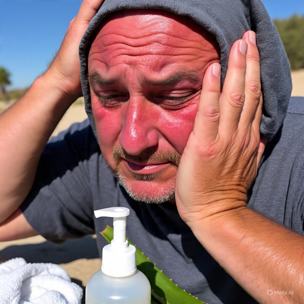 sunburn: Damaged skin caused by excessive sun exposure