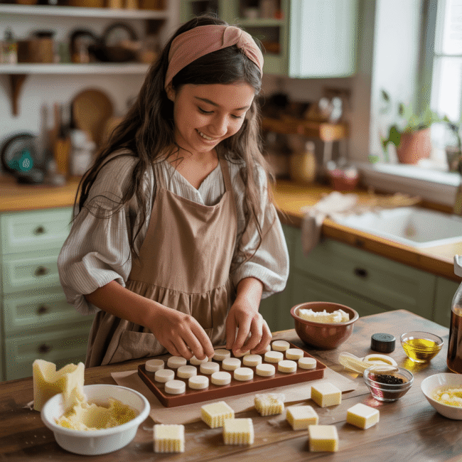 A lotion bar is a solid, mess-free moisturizer made from natural butters, oils, and waxes that melt gently when they touch your skin.
