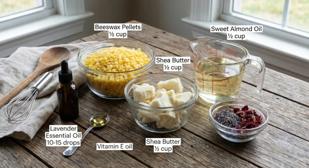 ingredients of diy lotion bar which is easy to make