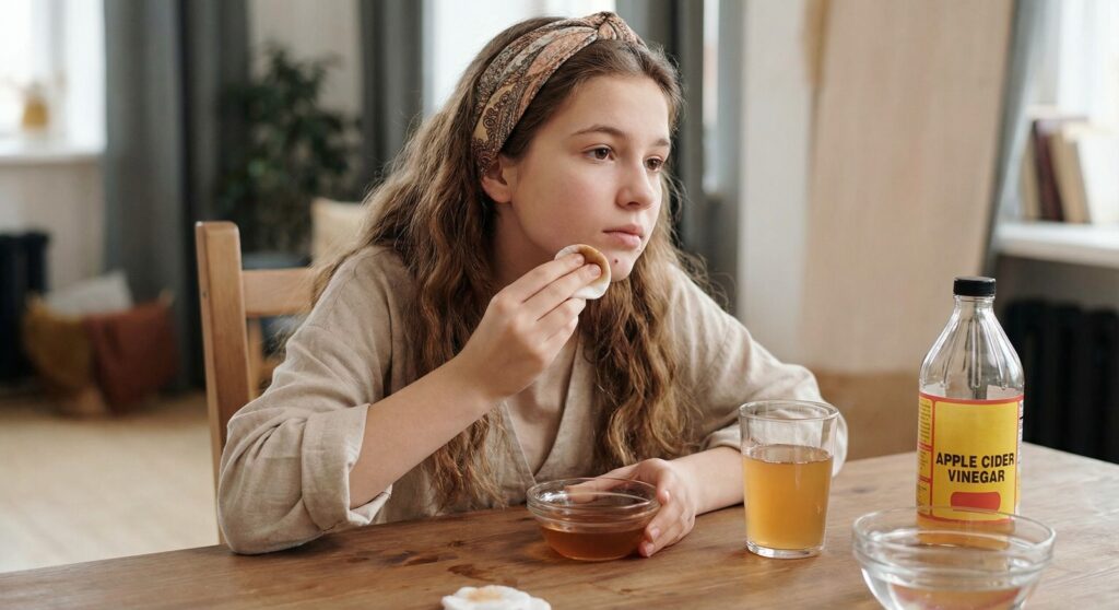 apple cider vinegar helps to kill acne and reduce dark spots and pigmentation. 