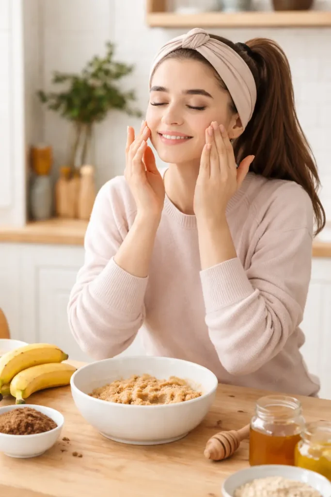 Mashed banana and brown sugar add natural glow and remove blackheads and whiteheads